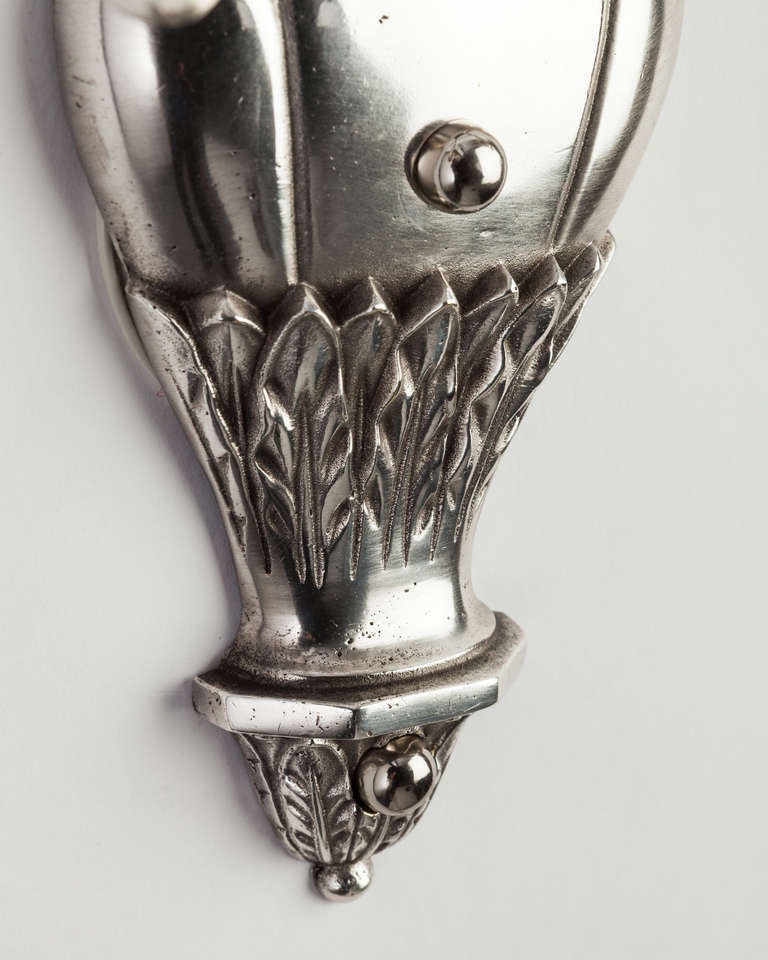 Neoclassical Two Arm Silverplate Sconces with Foliate Details, Circa 1920s For Sale