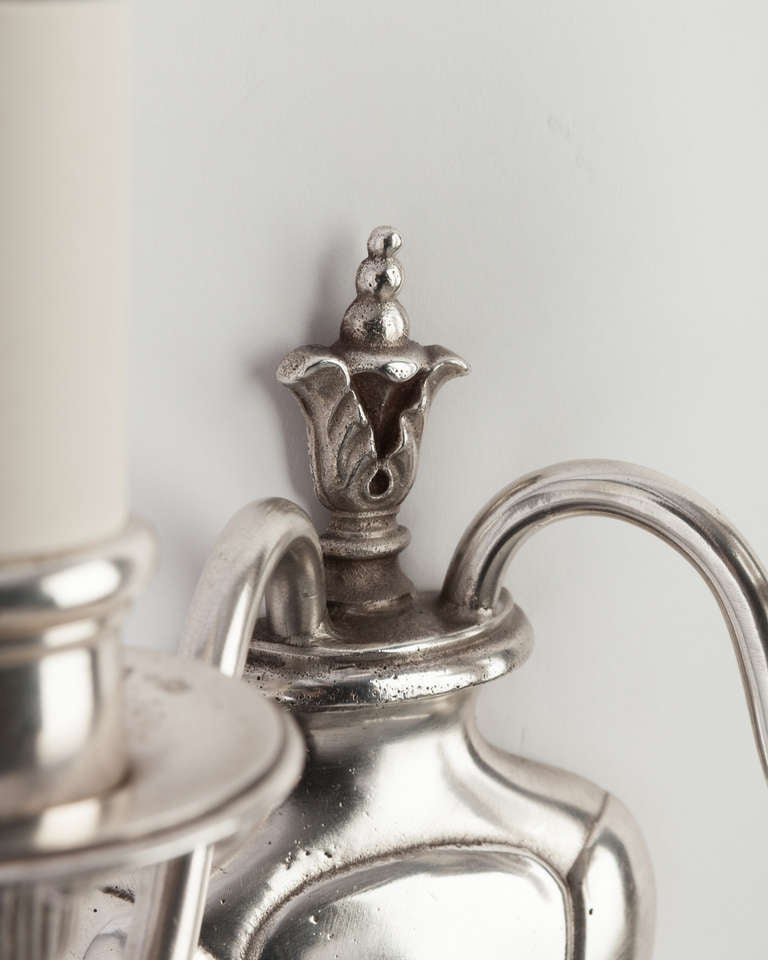 American Two Arm Silverplate Sconces with Foliate Details, Circa 1920s For Sale