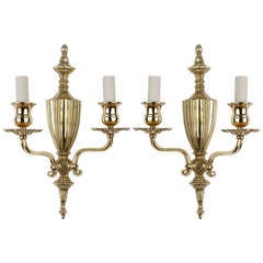 Antique A Pair of Brass Linenfold Sconces