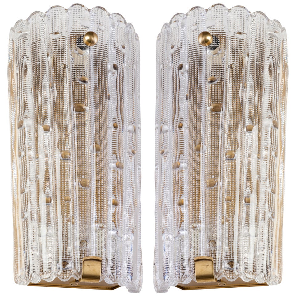 A pair of Orrefors glass sconces