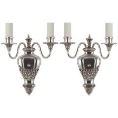 Antique Two Arm Silverplate Sconces with Foliate Details, Circa 1920s