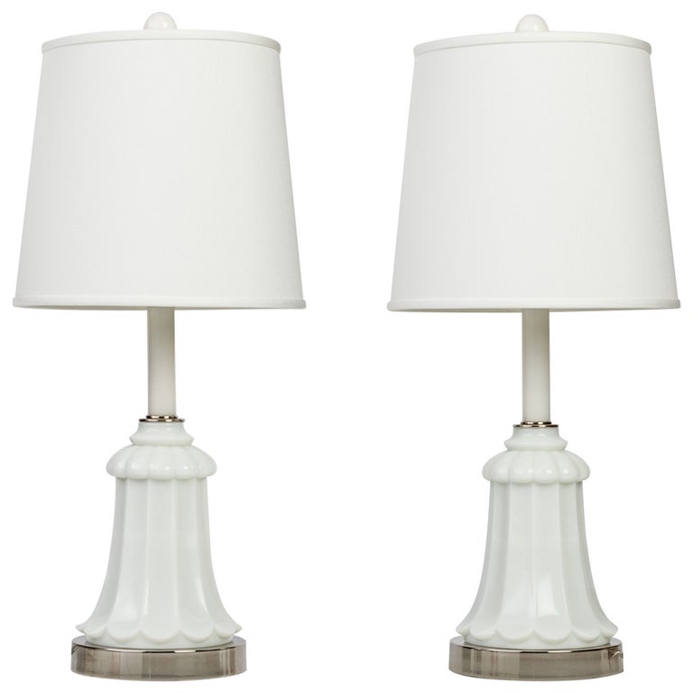 A Pair Of Milk Glass Table Lamps For, Milk Glass Brass Table Lamp