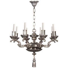 Antique An Eight-Light Nickel Chandelier