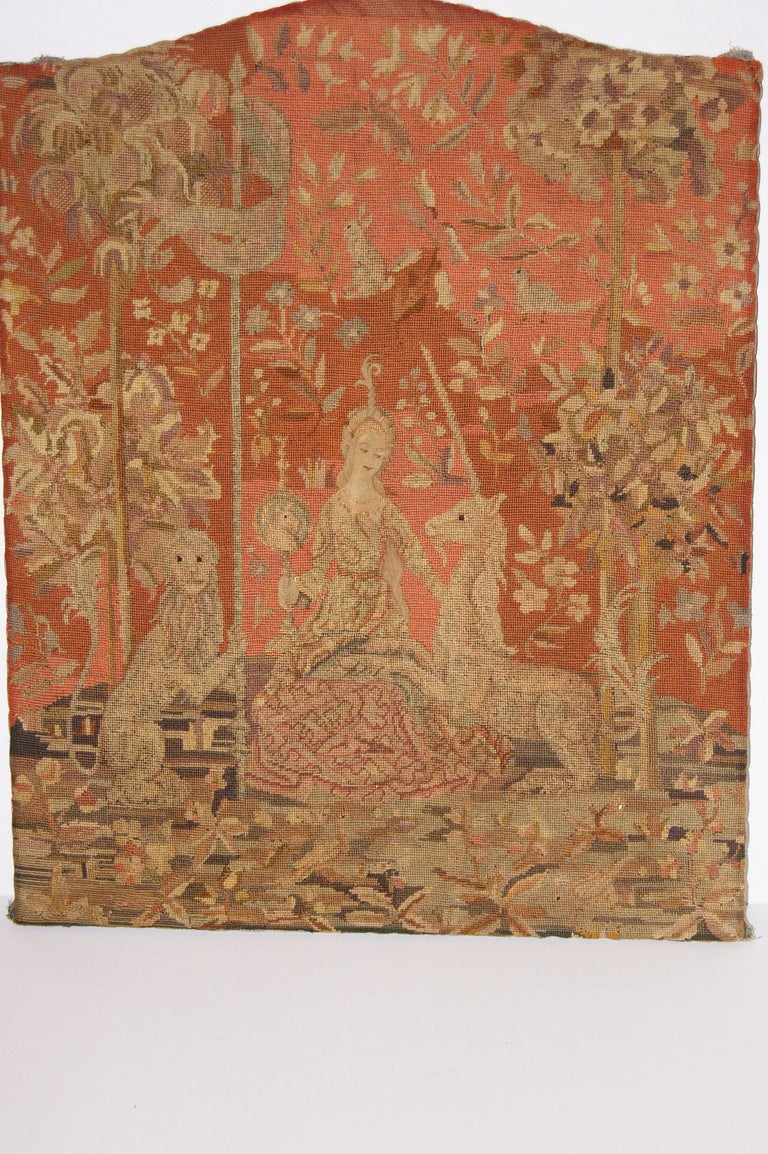 19th Century Needlepoint Pannel of Lady and Unicorn