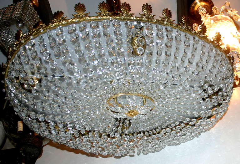 French Oval Neoclassic Crystal Flush Mounted Light Fixture