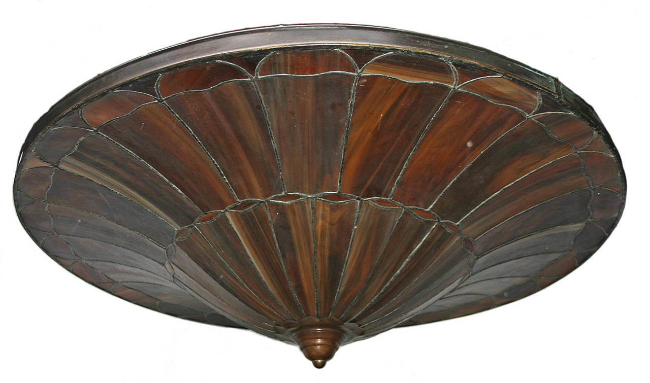 Pair of Large Leaded Glass Light Fixtures In Excellent Condition For Sale In New York, NY