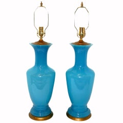 Large Blue Opaline Table Lamps