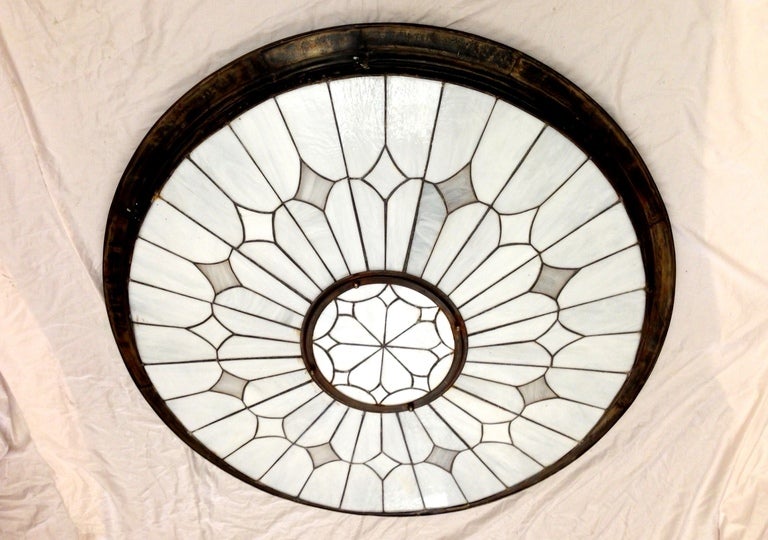 English Set of Neoclassic Large Leaded Glass Fixtures. Sold Individually For Sale