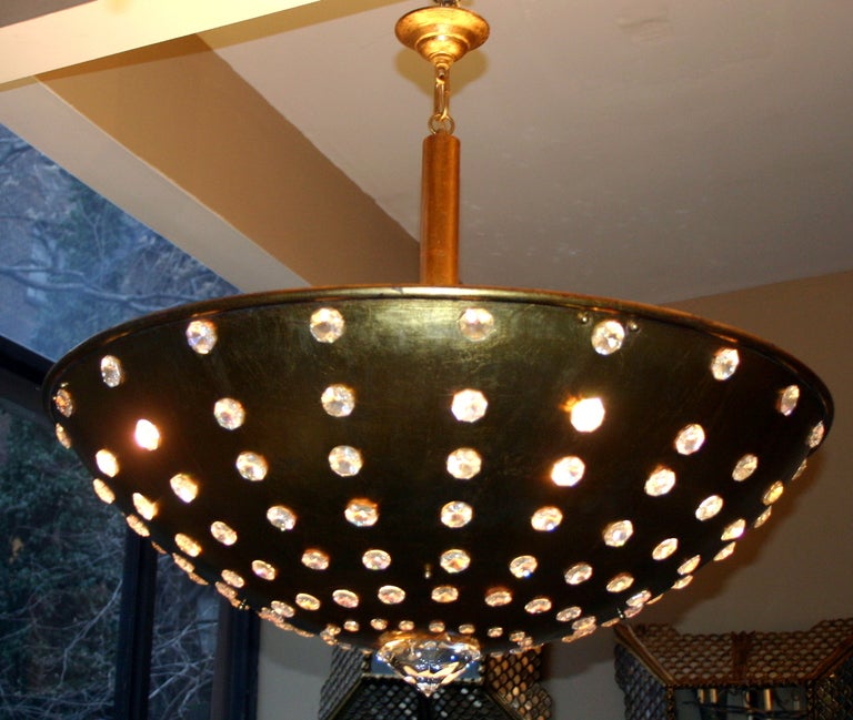 Pair of Gilt Metal Light Fixtures with Crystals 1