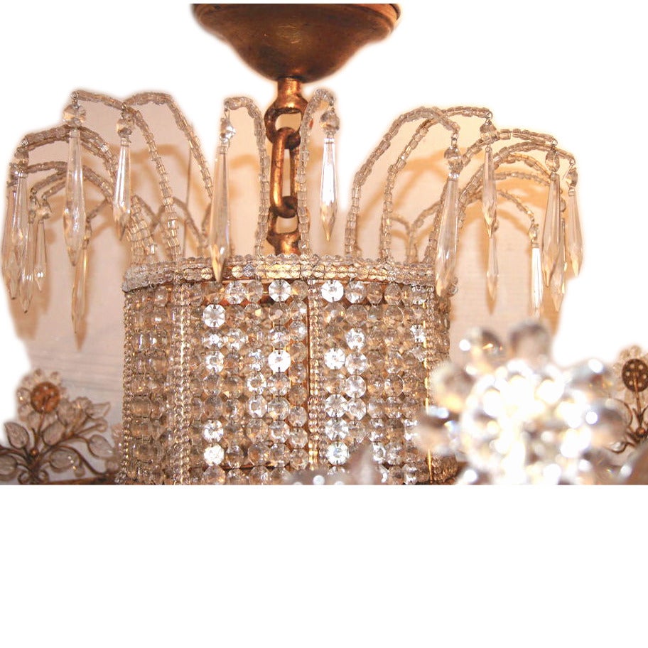 Early 20th Century Large Gilt Metal and Crystal Chandelier