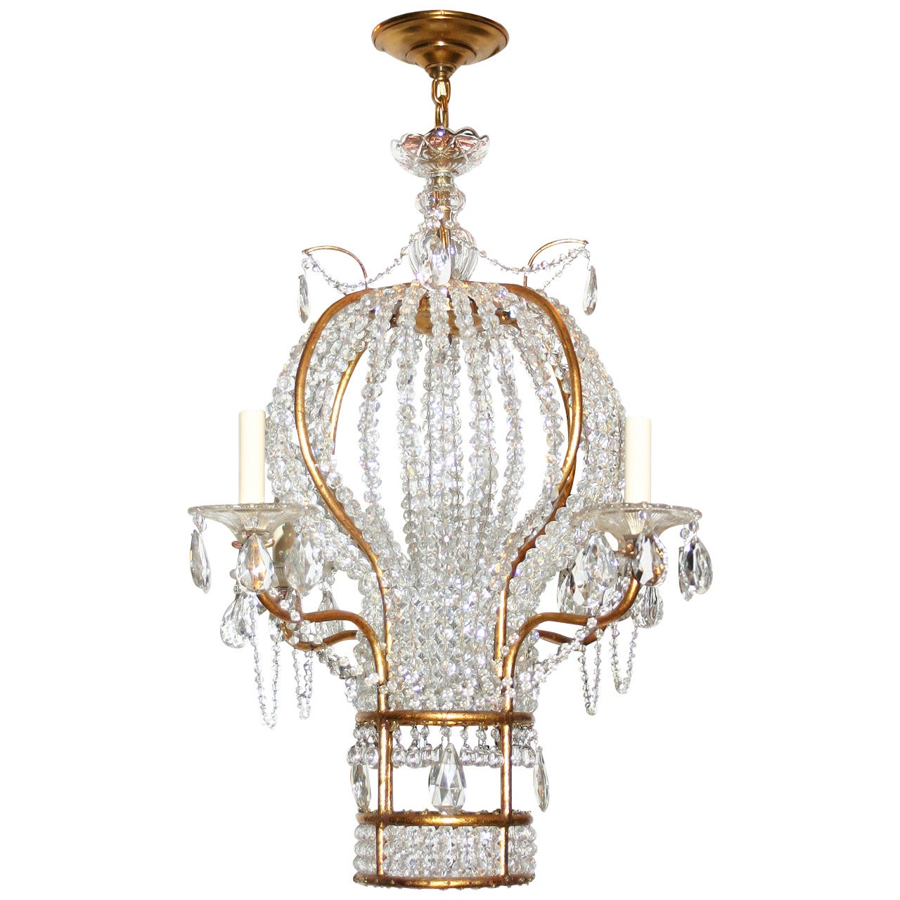 Gilt Metal and Crystal Balloon Chandelier For Sale