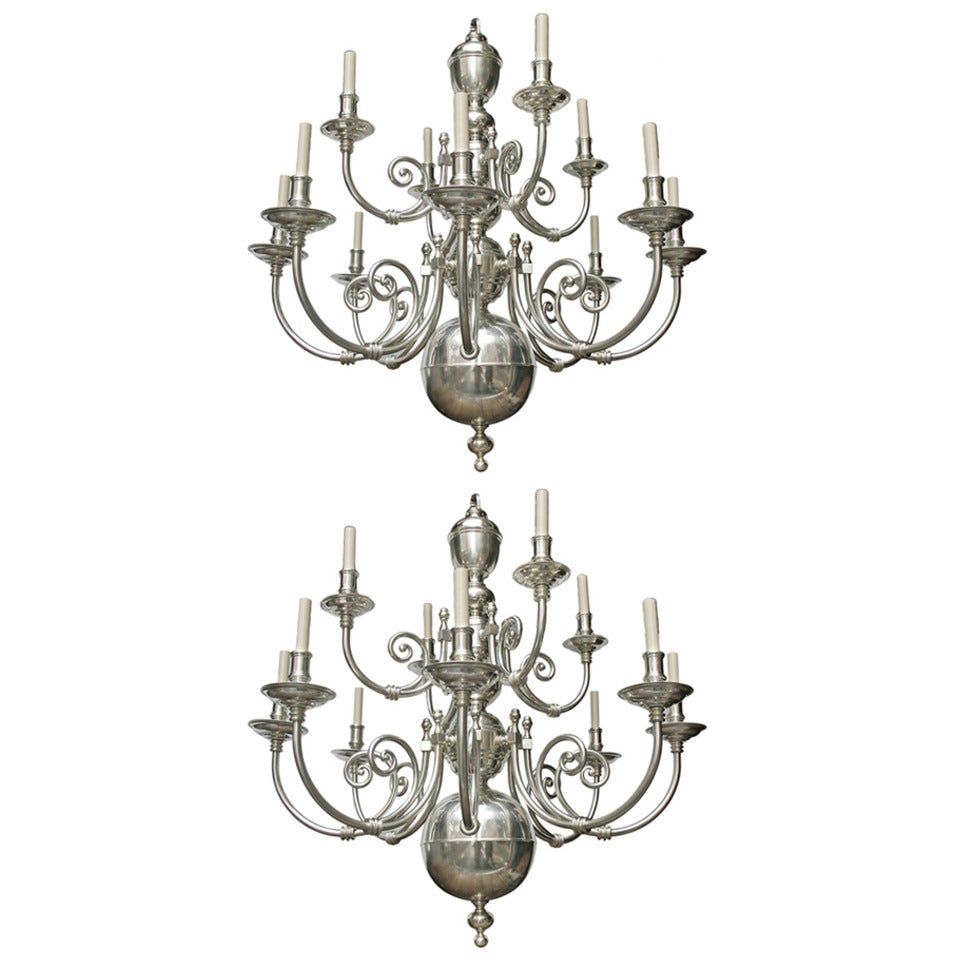 Pair of Silver Plated Chandeliers For Sale