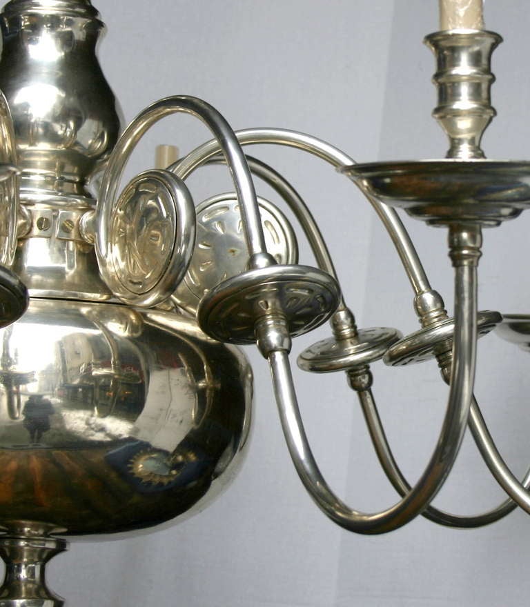 Large Silver Plated Dutch Chandelier In Excellent Condition In New York, NY