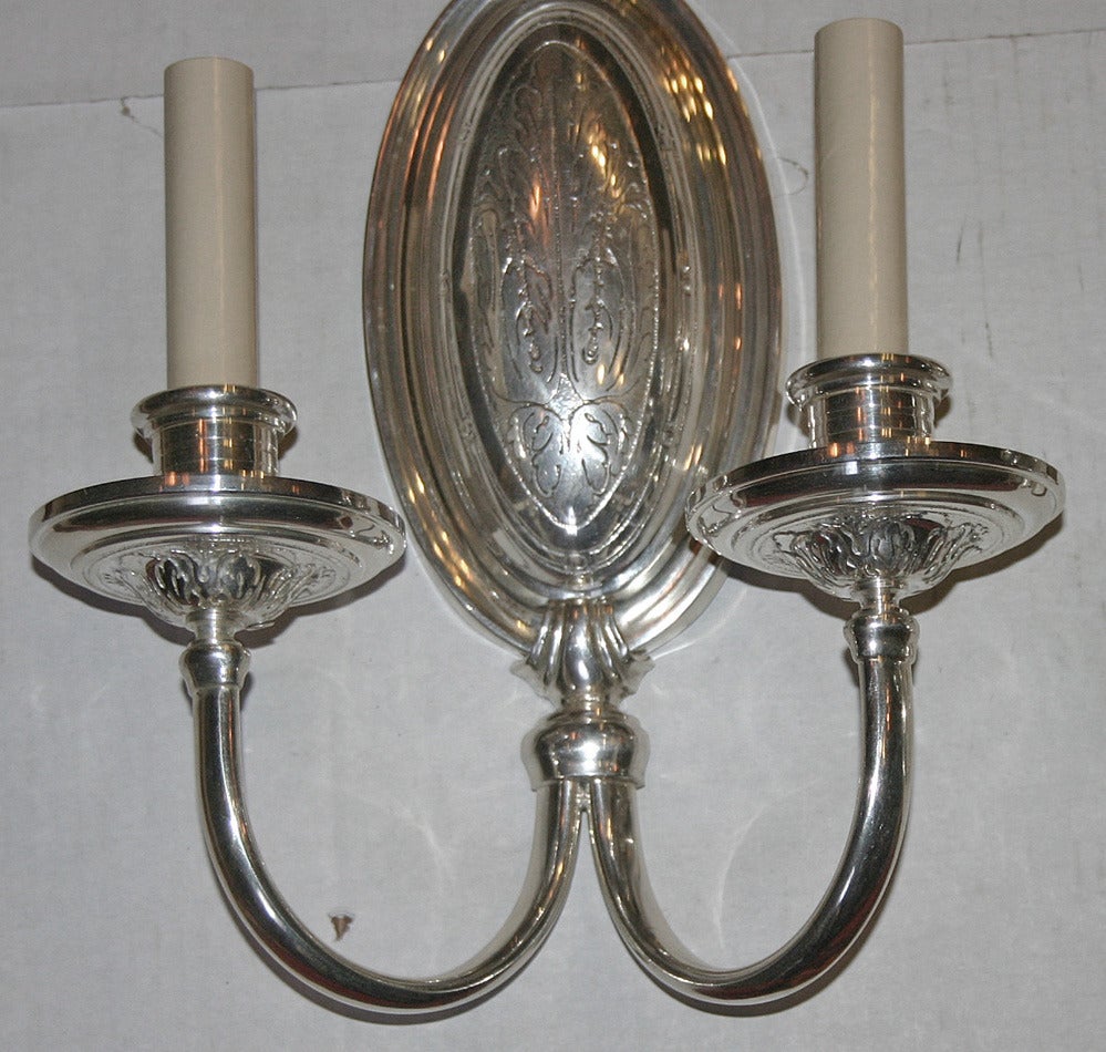 Set of Four Neoclassic Silver Plated Sconces