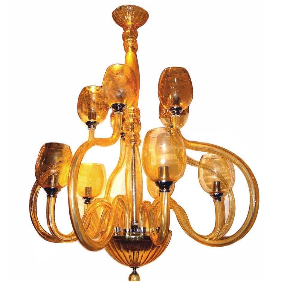 Large Amber Murano Glass Chandelier For Sale