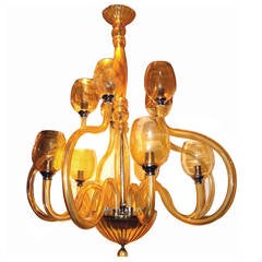 Vintage Large Amber Murano Glass Chandelier