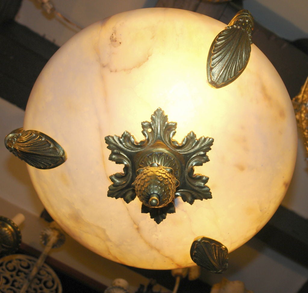 French Neoclassic Alabaster Light Fixture with Bronze Insets