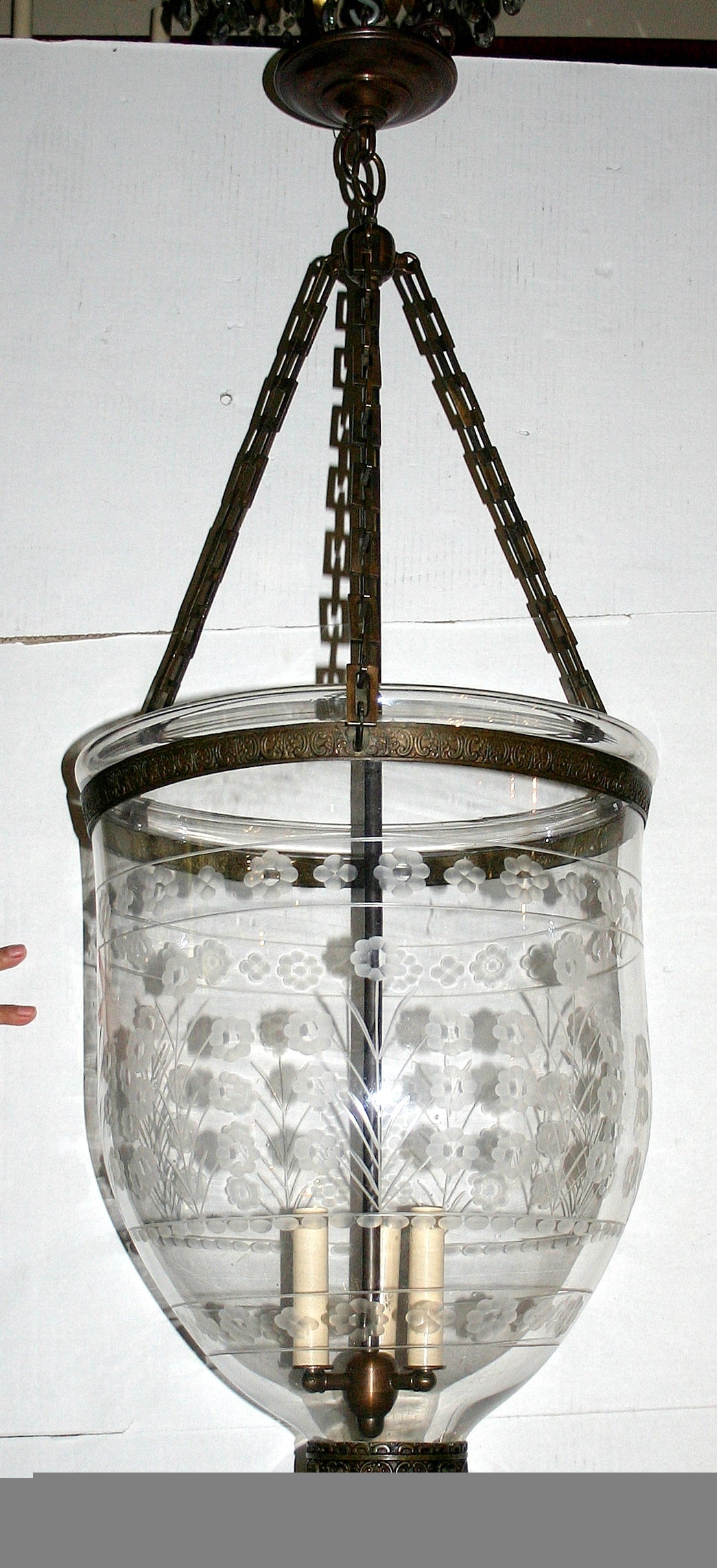 Large Italian Etched Glass Lantern 1