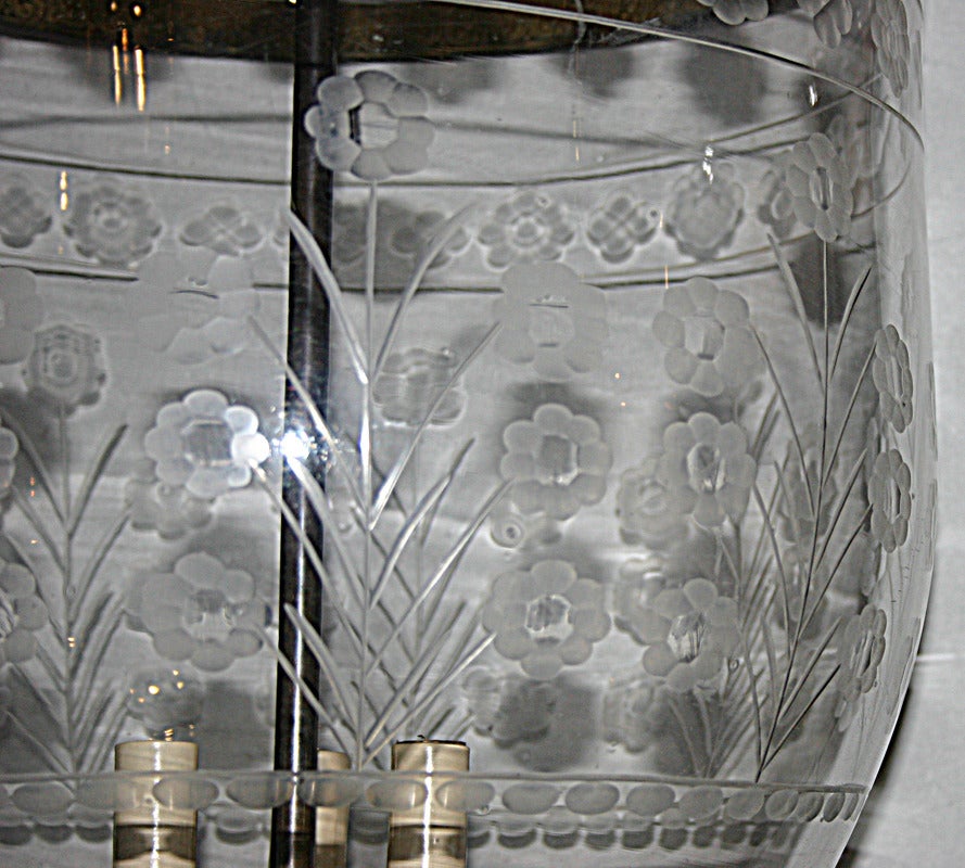 Early 20th Century Large Italian Etched Glass Lantern