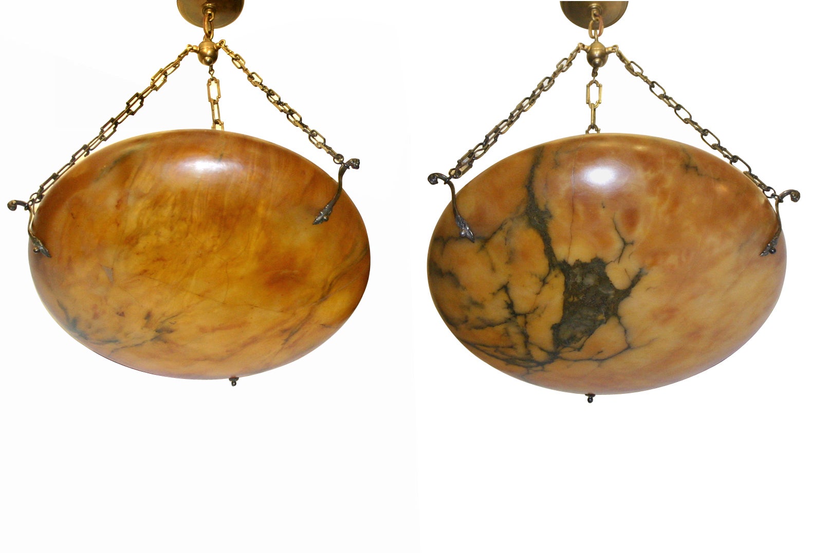 Pair of Carved Alabaster Light Fixtures