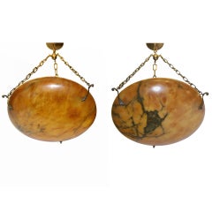 Pair of Carved Alabaster Light Fixtures