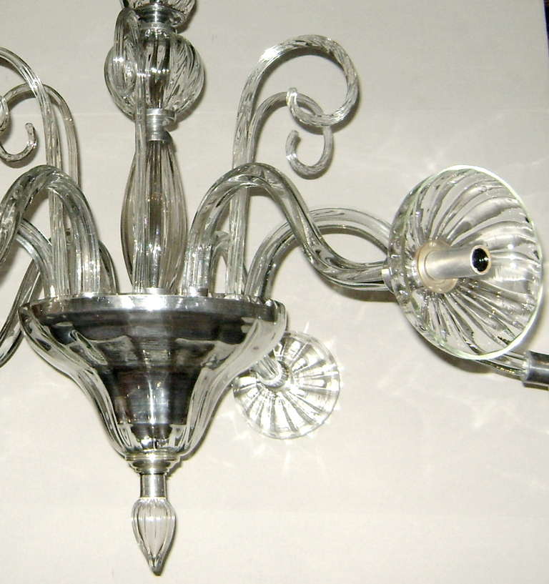 Italian Clear Murano Glass Venetian Chandelier For Sale