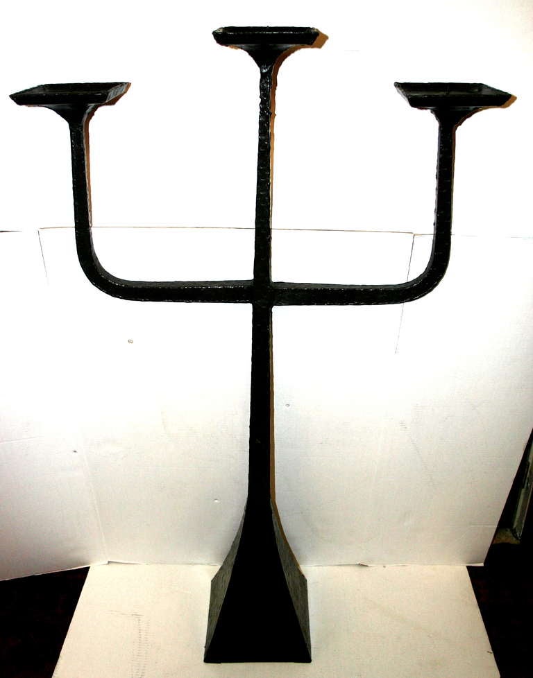 A circa 1950s wrought and hammered iron 3-light Swedish floor candelabra.

Measurements:
Height 47.75