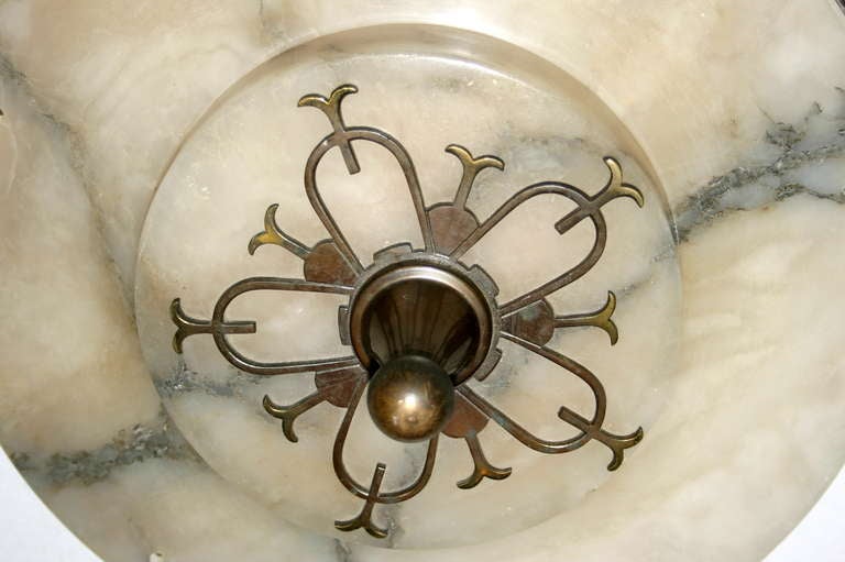 Italian Alabaster Light Fixture with Bronze Detailing For Sale
