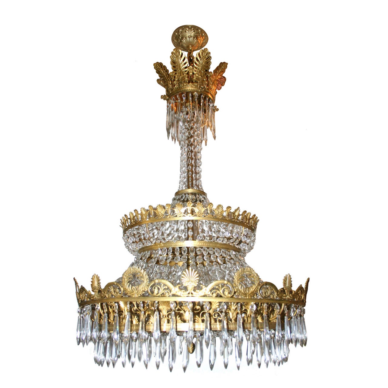 Empire Style Bronze and Crystal Chandelier