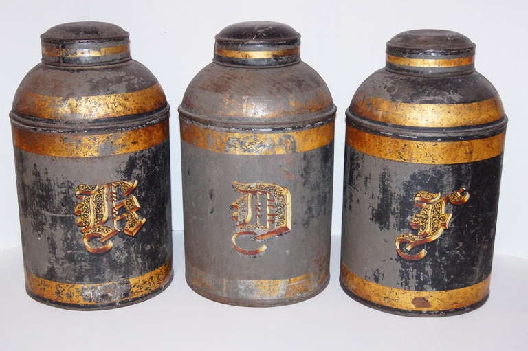 English Gilt Tole Tea Canisters For Sale