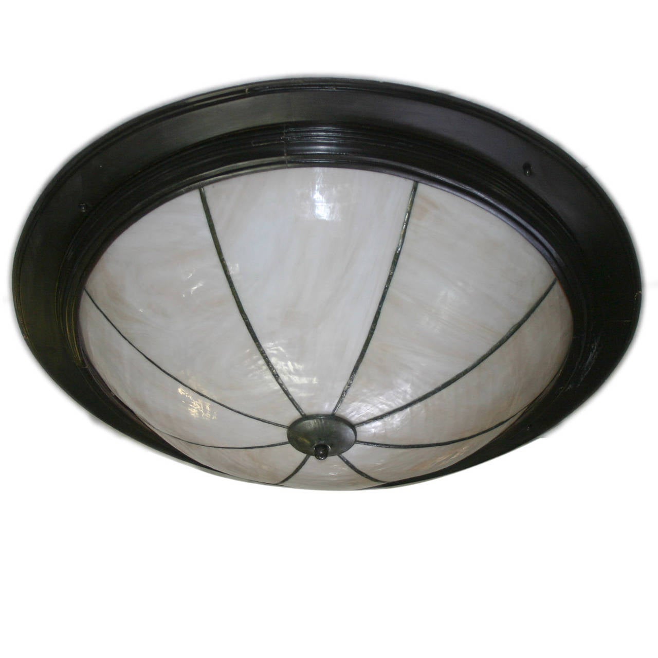 English Large Leaded Glass Light Fixture with Wood Frame