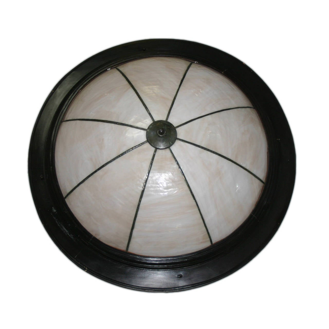 Mid-20th Century Large Leaded Glass Light Fixture with Wood Frame
