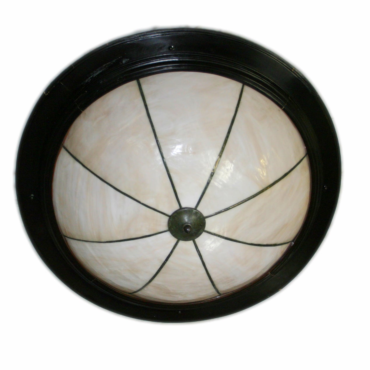 Large Leaded Glass Light Fixture with Wood Frame In Excellent Condition In New York, NY