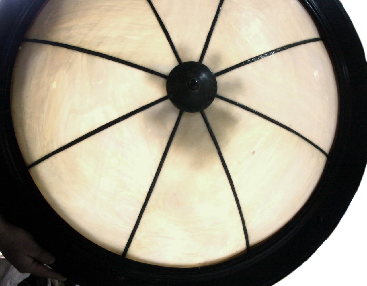 Large Leaded Glass Light Fixture with Wood Frame 2