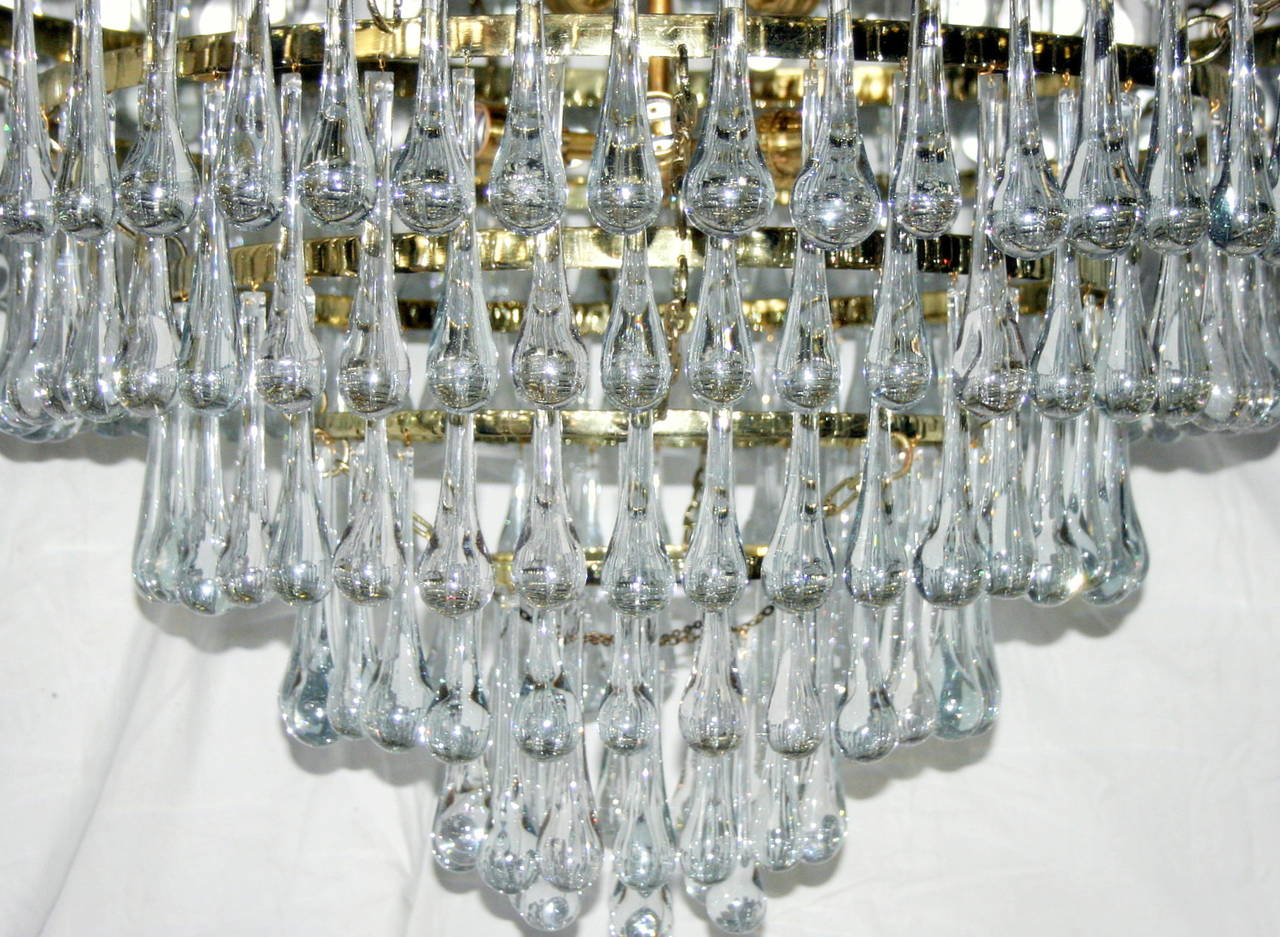 Large Mid Century Glass Drop Chandelier For Sale at 1stdibs