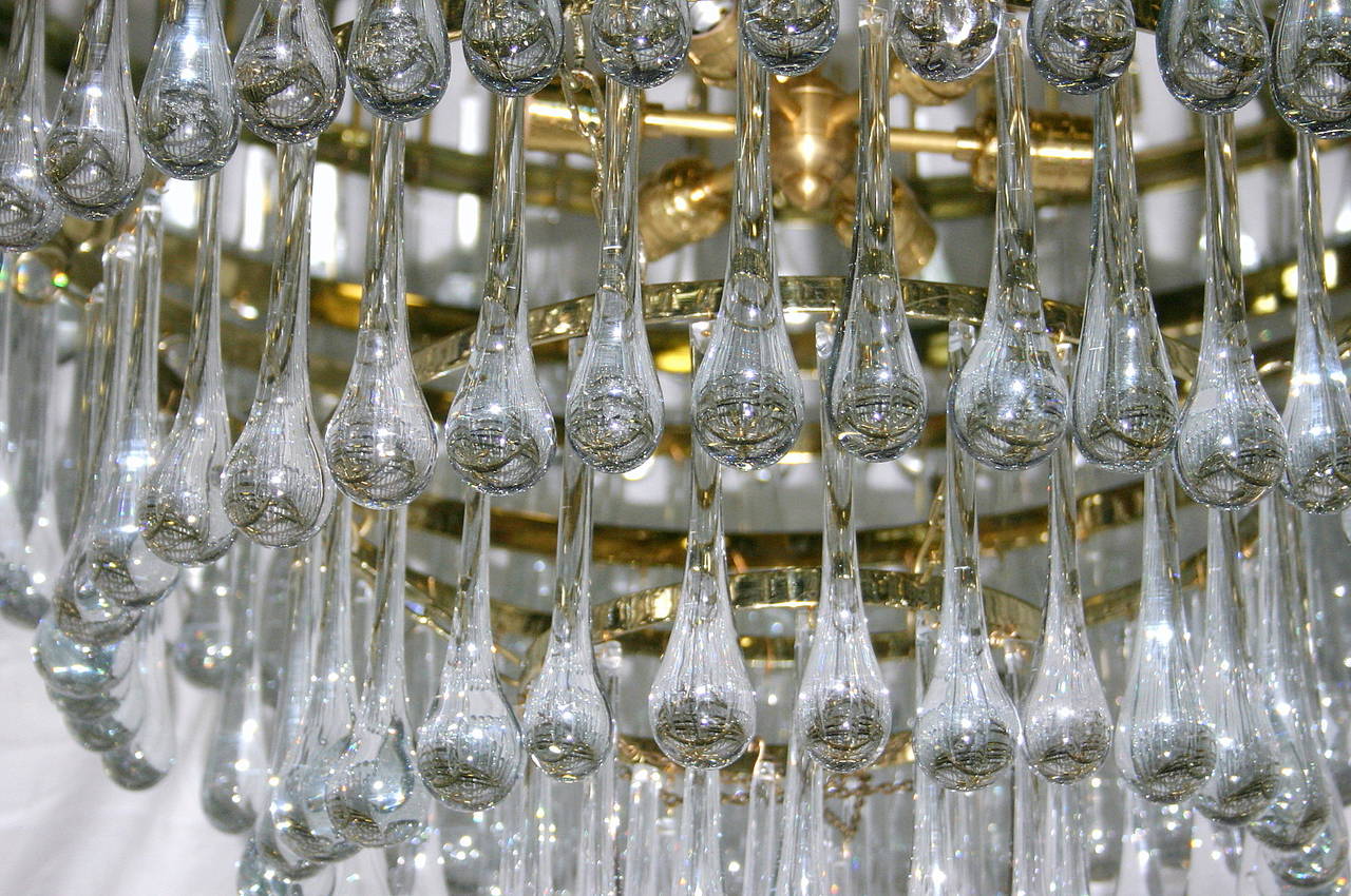 Mid-20th Century Large Midcentury Glass Drop Chandelier For Sale