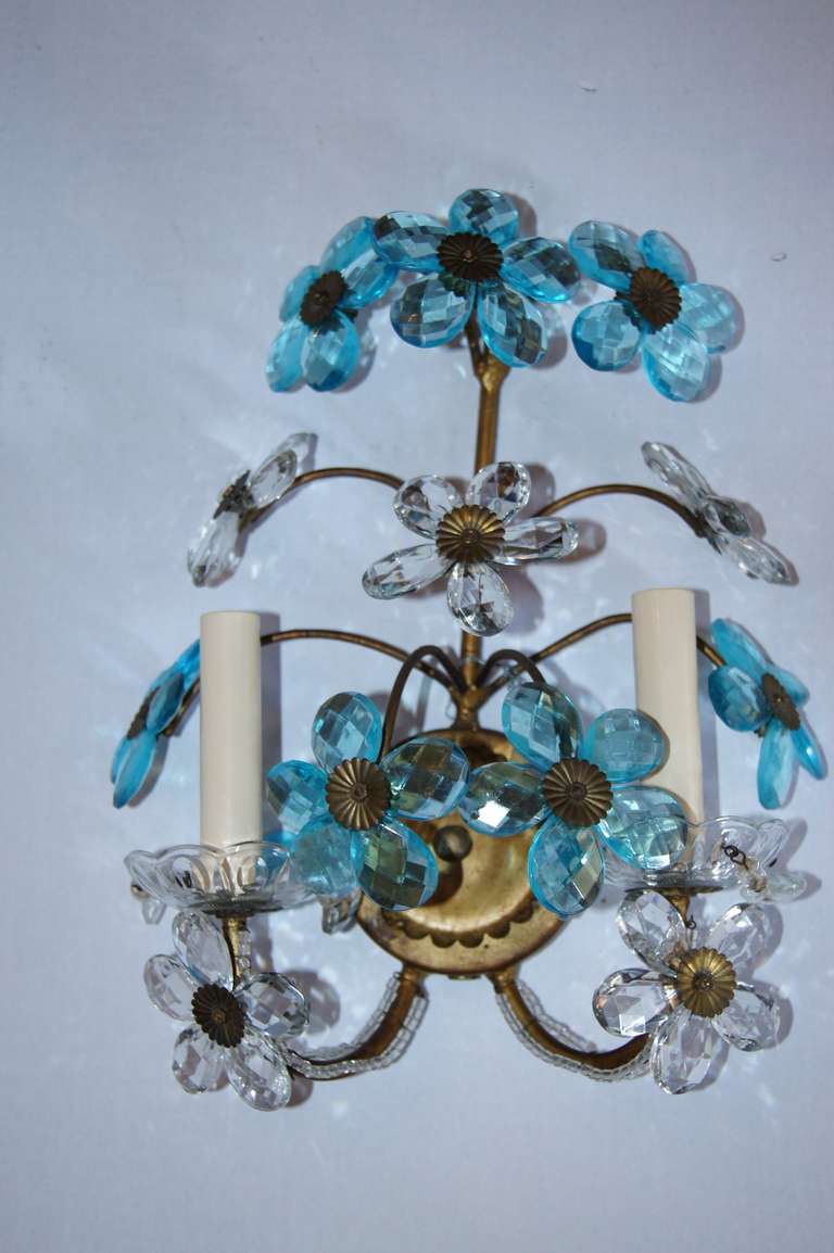 Green and Turquoise Crystal Sconces In Excellent Condition For Sale In New York, NY