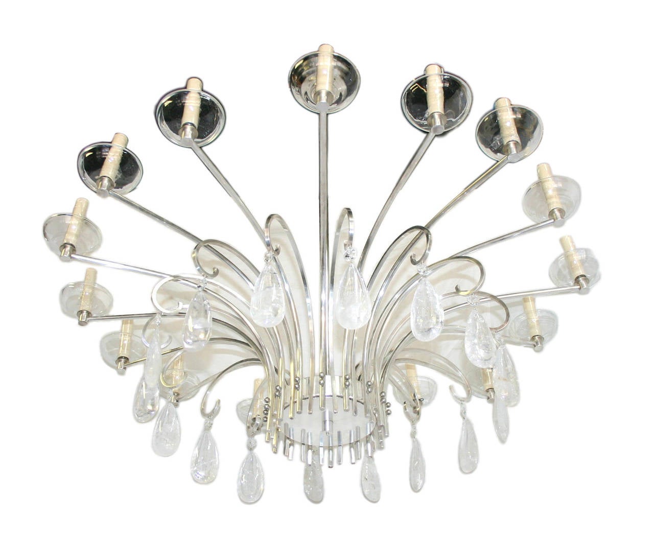 Mid-20th Century Large Silver Plated and Rock Crystals Chandelier
