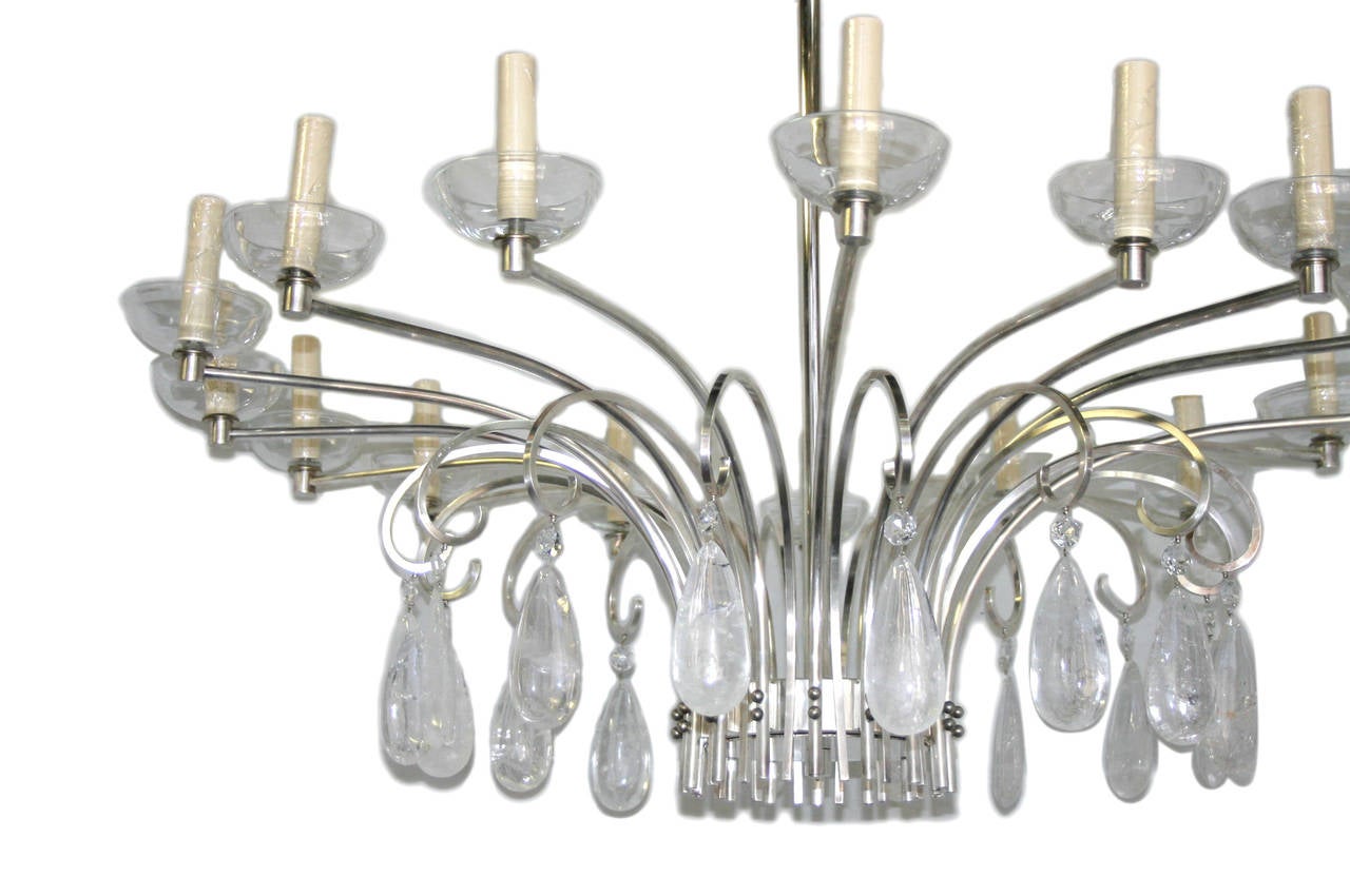 Italian Large Silver Plated and Rock Crystals Chandelier