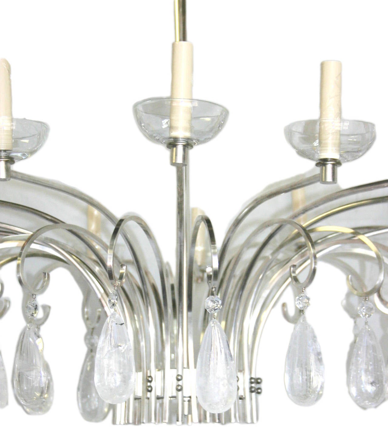 Large Silver Plated and Rock Crystals Chandelier In Excellent Condition In New York, NY