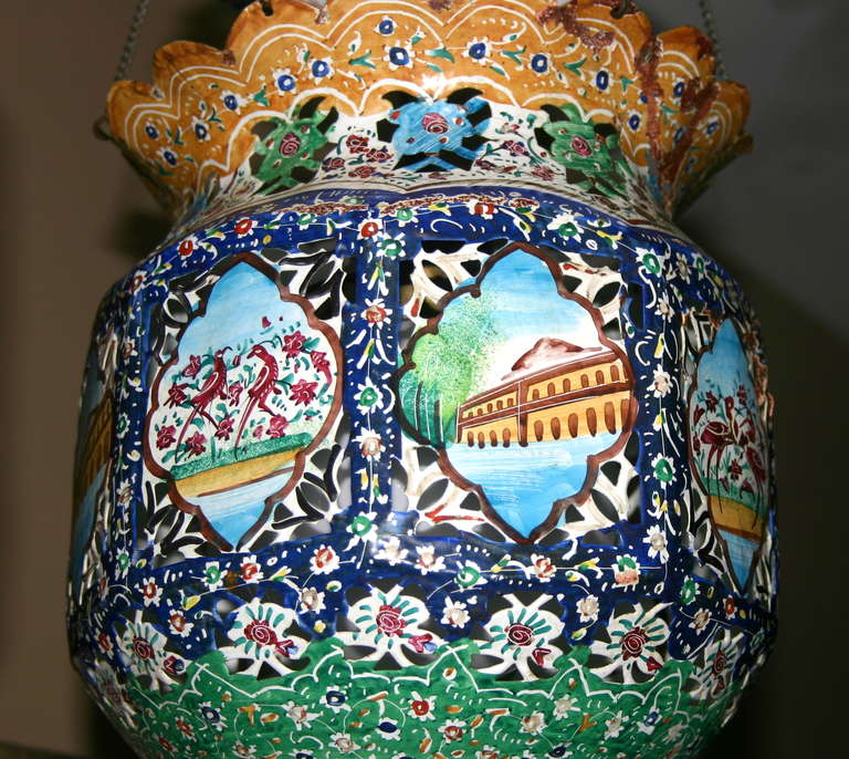 Enameled Arabesque Lantern For Sale