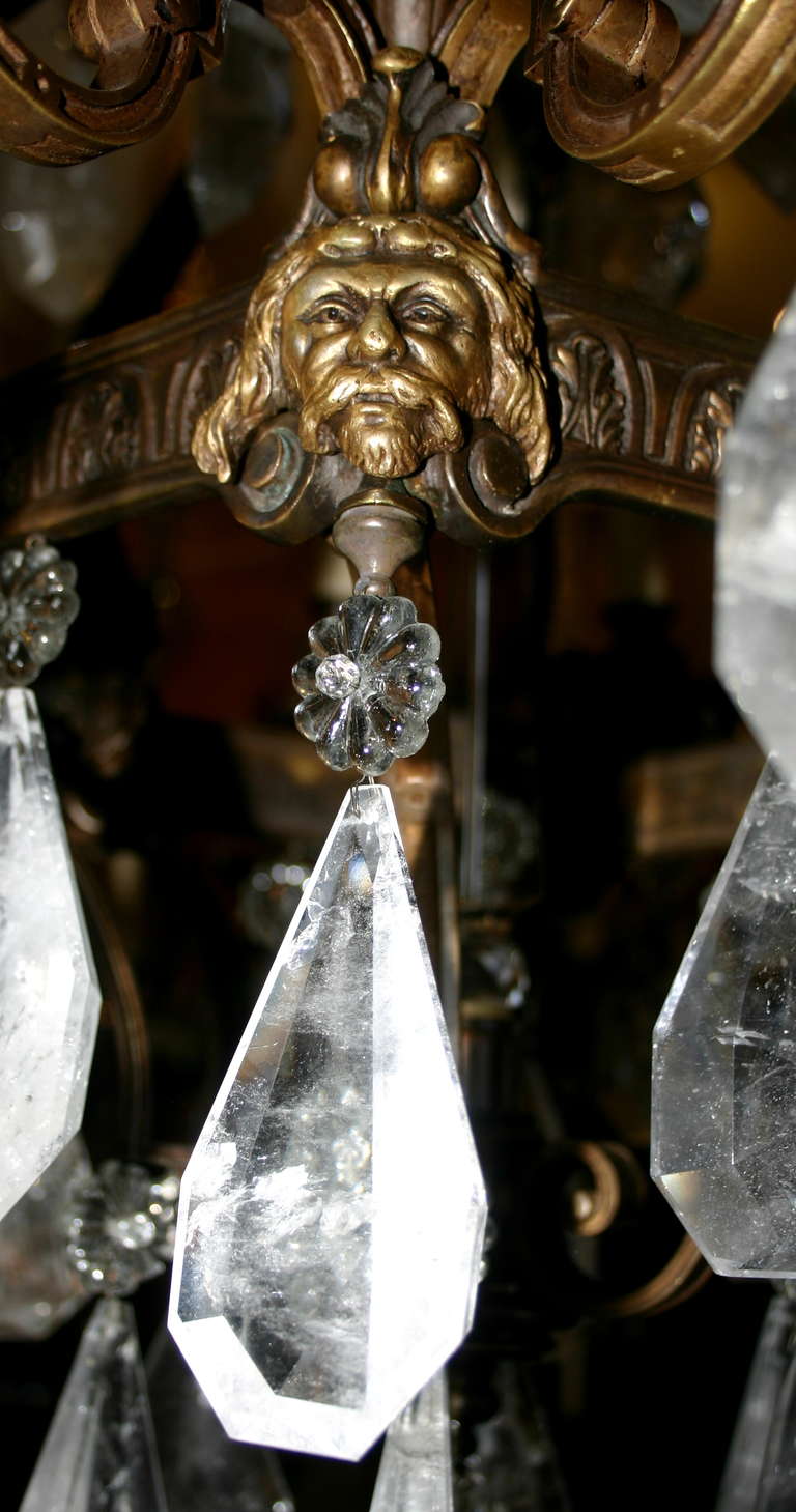 French Bronze and Rock Crystal Chandelier 4