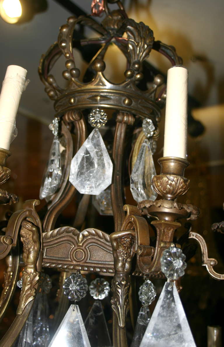 French Bronze and Rock Crystal Chandelier In Excellent Condition In New York, NY