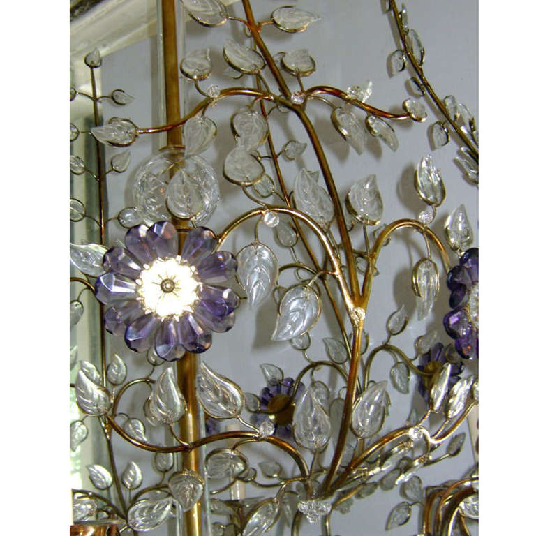 Pair of Gilt Metal and Molded Glass Leaves Chandeliers 1