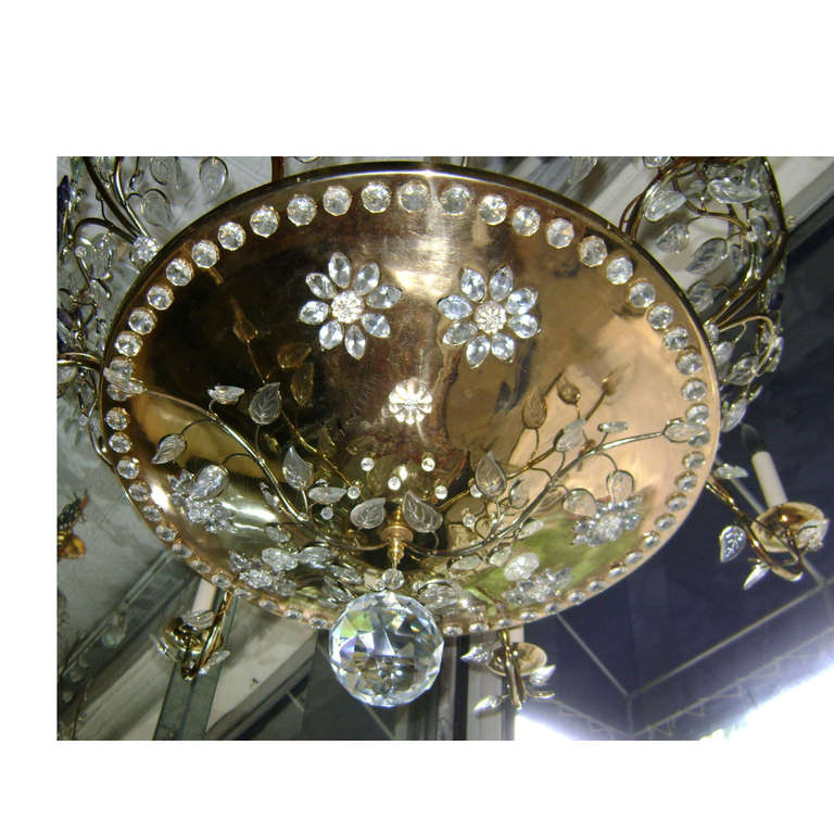 Pair of Gilt Metal and Molded Glass Leaves Chandeliers 2