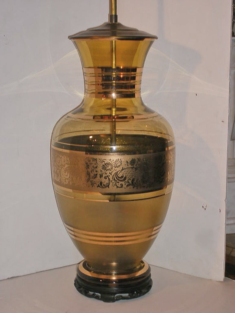 Pair of Large Amber Glass Lamps