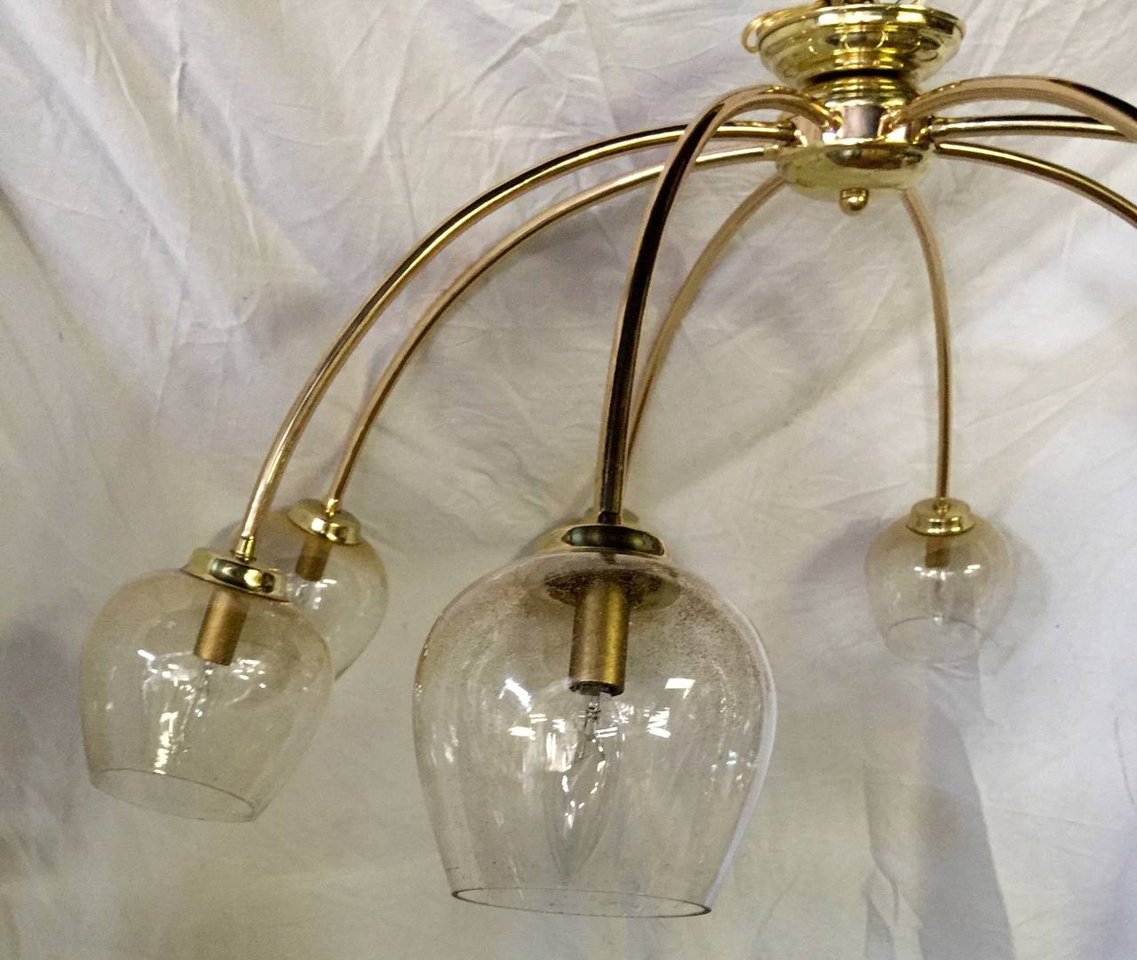 Italian Gilt Metal and Glass Light Fixture In Excellent Condition In New York, NY