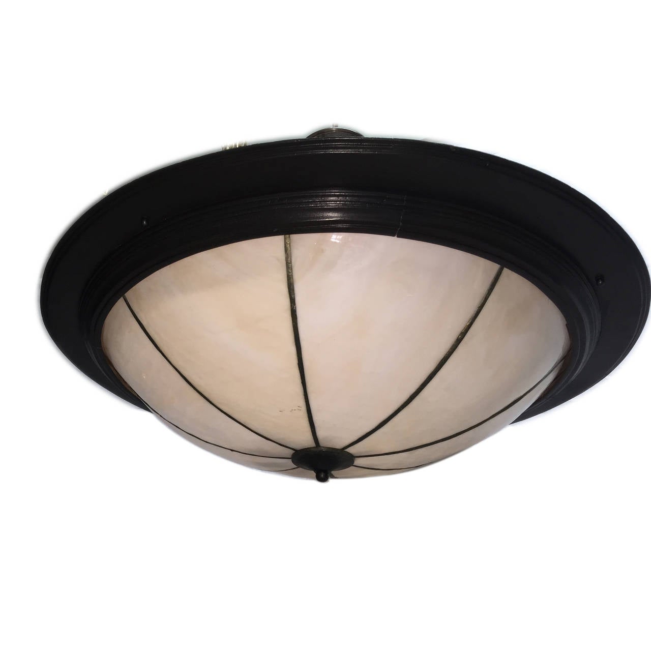 A circa 1940 English, leaded glass light fixture with interior lights and with wooden frame.
Measurements:
33.5
