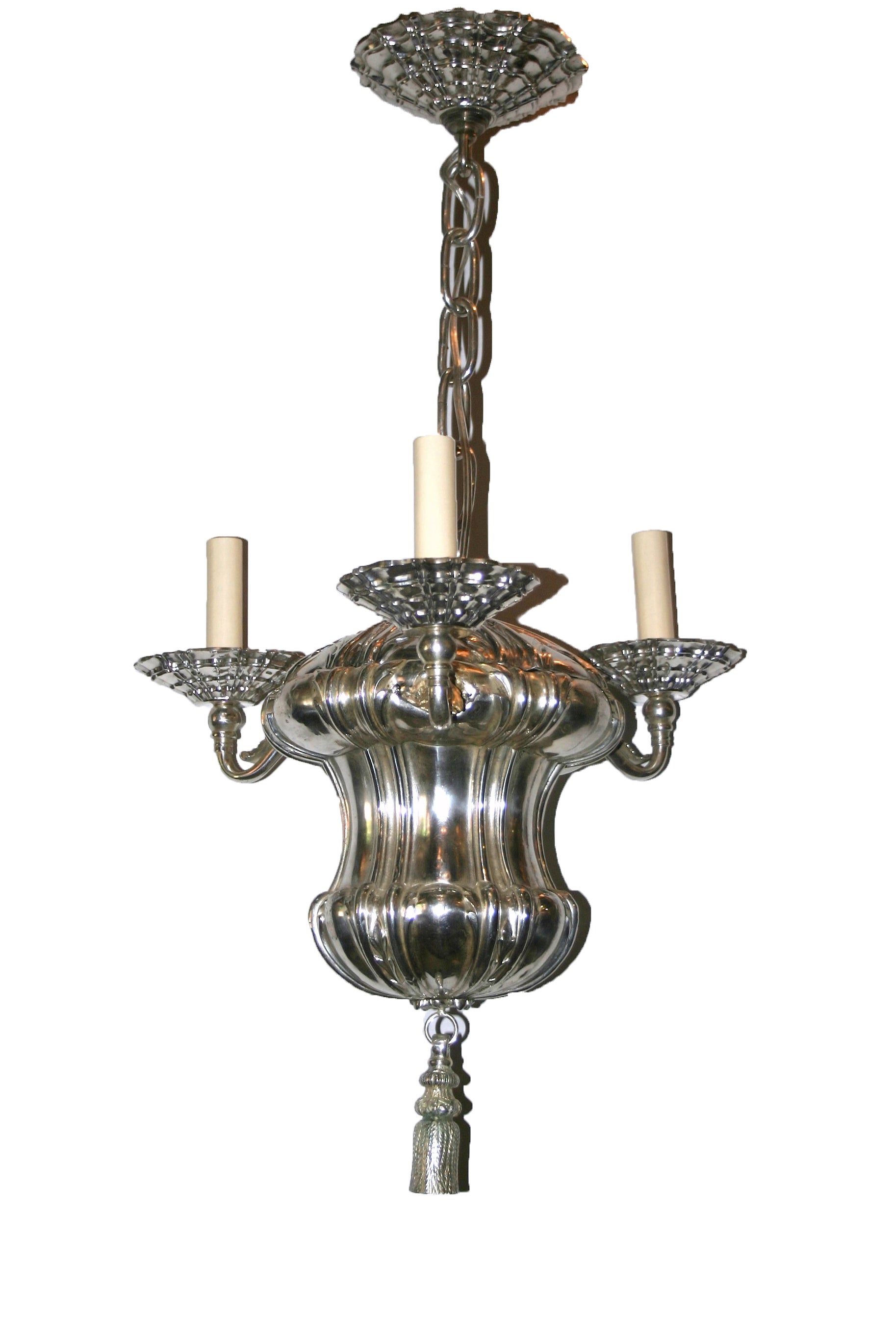 Set of Neoclassic Silver Plated Chandeliers, Sold Individually For Sale