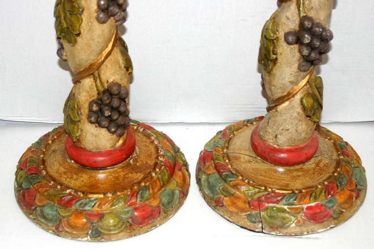 Pair of Carved Wood Candlestick Lamps In Good Condition For Sale In New York, NY